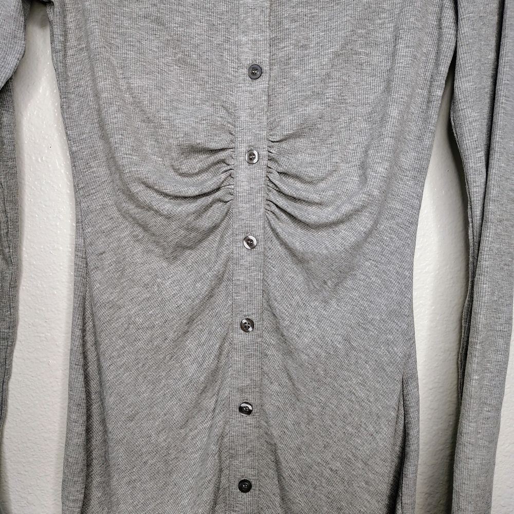Superdown Gray Ribbed Button Front Ruched Mini Dr… - image 4